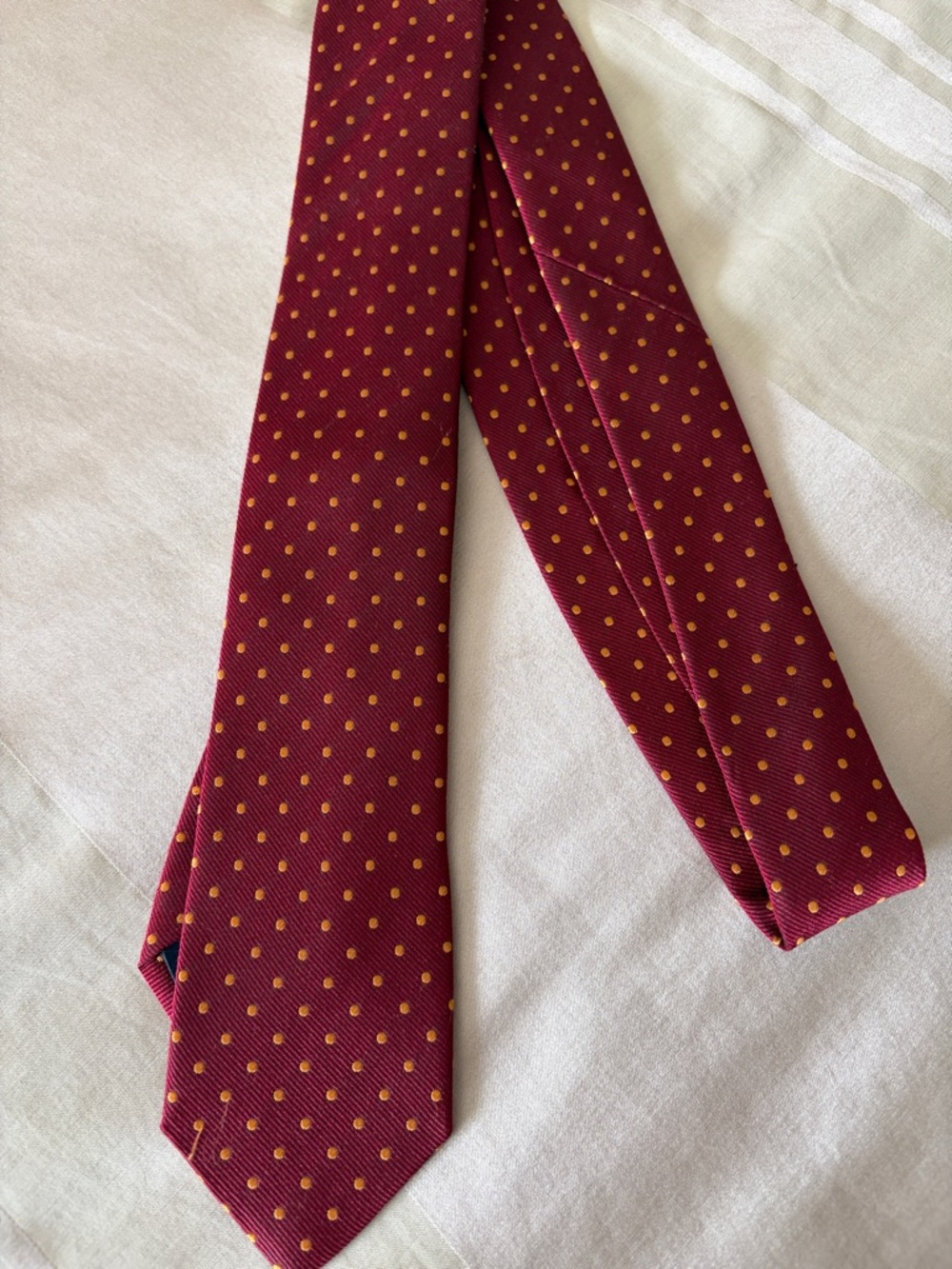 J. Crew Maroon Silk Tie with Mustard Dot Pattern